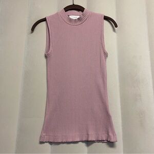 Club Monaco Women’s Top Small Ribbed Sleeveless Mock Neck Feminine Dusty Rose